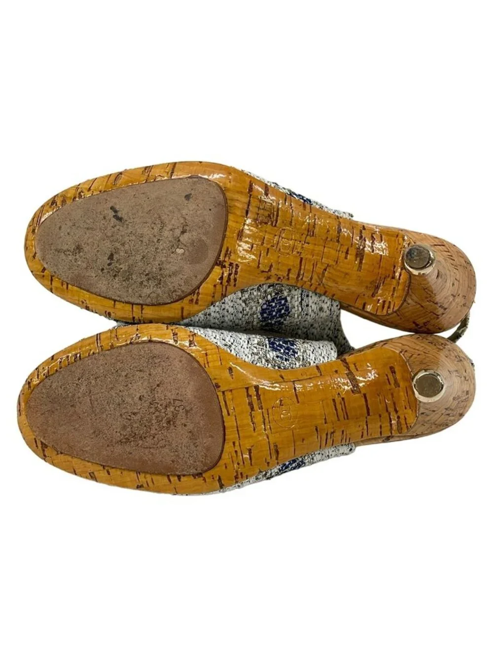 Chanel Sandals White Blue Gold Rhinestone CC Logo